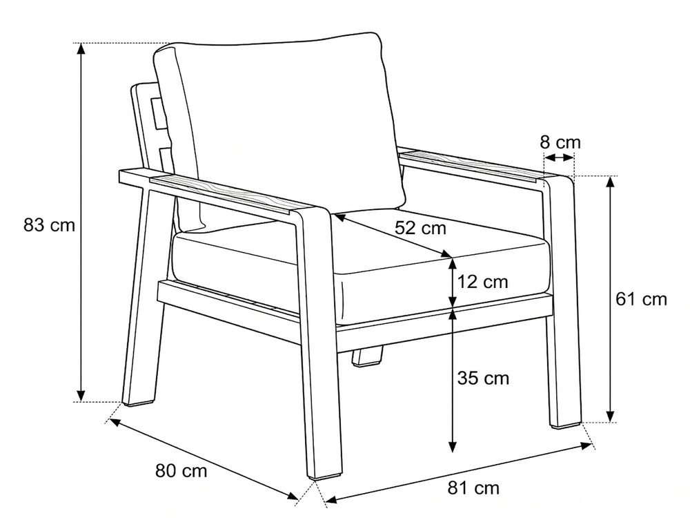 Birmingham Loungestoel Technische tekening