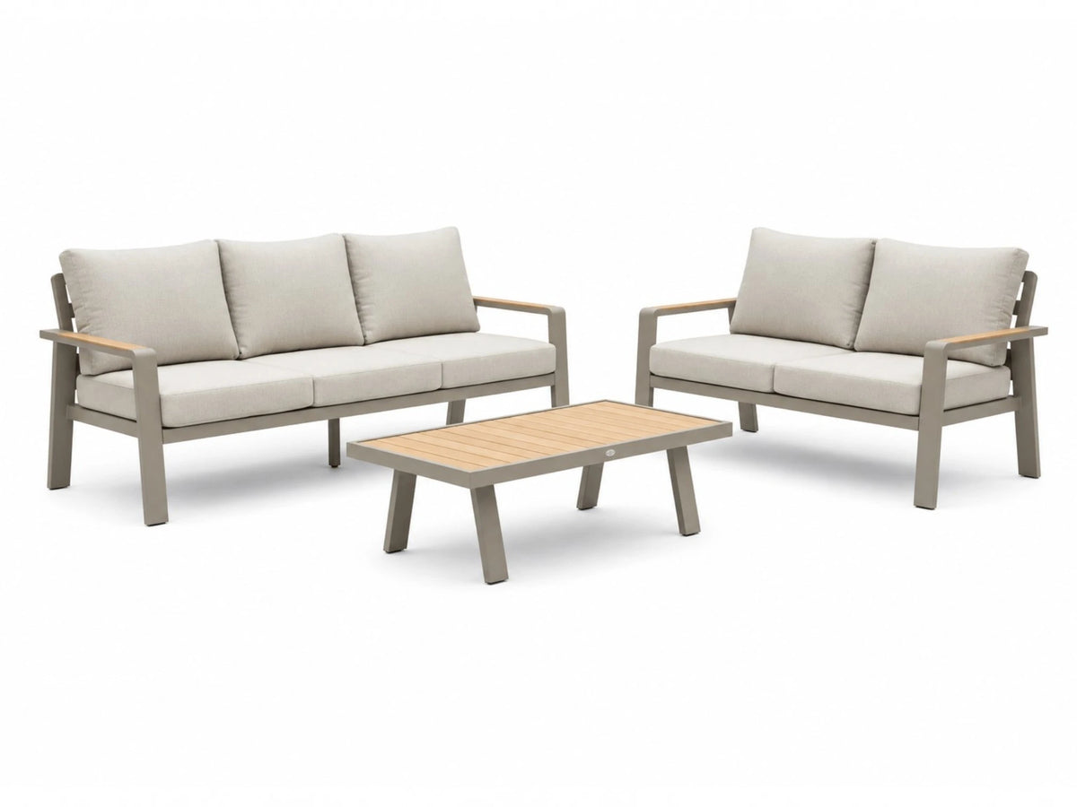 Belito Birmingham Loungeset Nr.5 | Taupe | 3-zits + 2-zits Bank + Tafel | 5 Personen