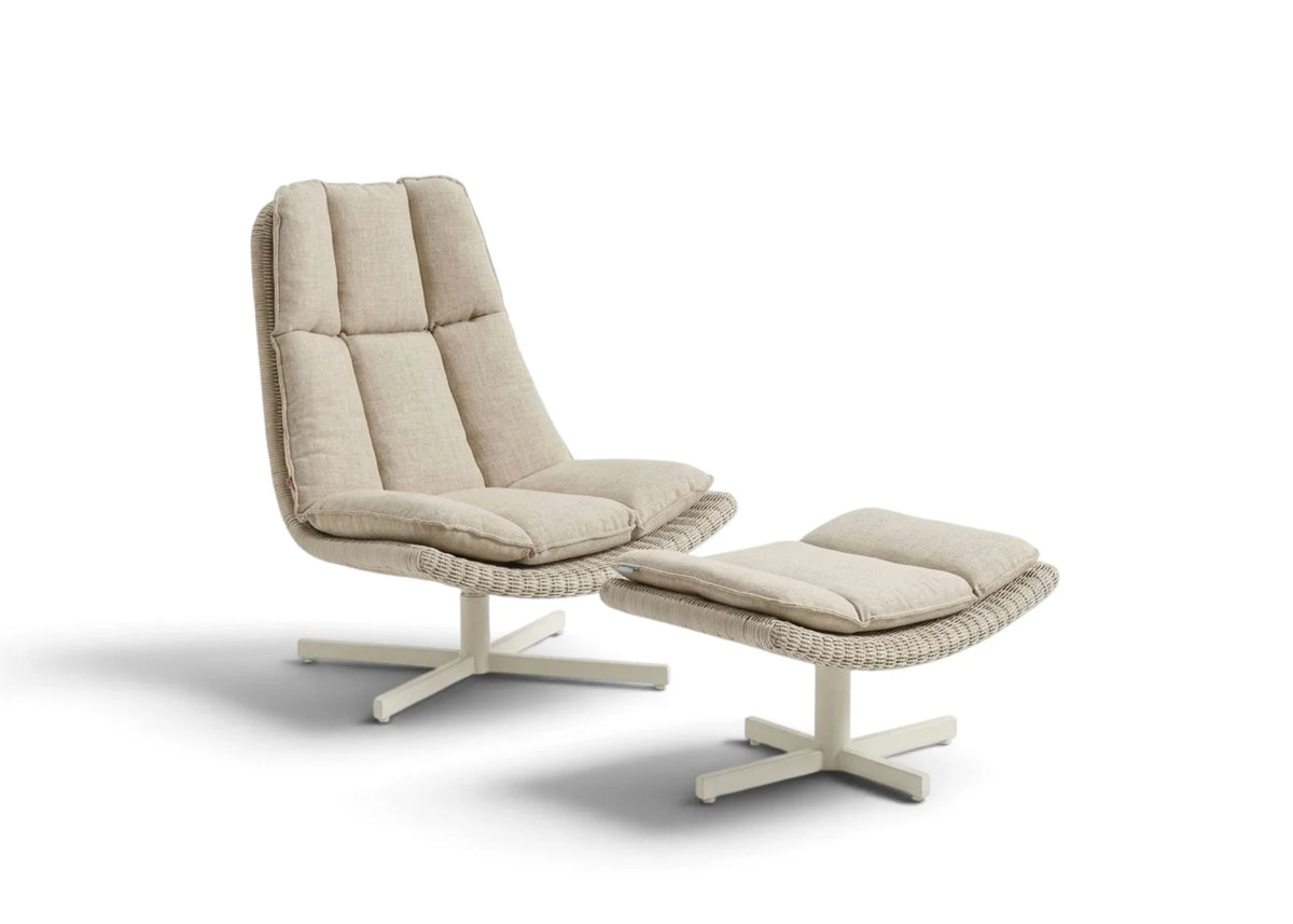 Apple Bee Cebu loungestoel en hocker Oyster set met Cotton Flower kussens