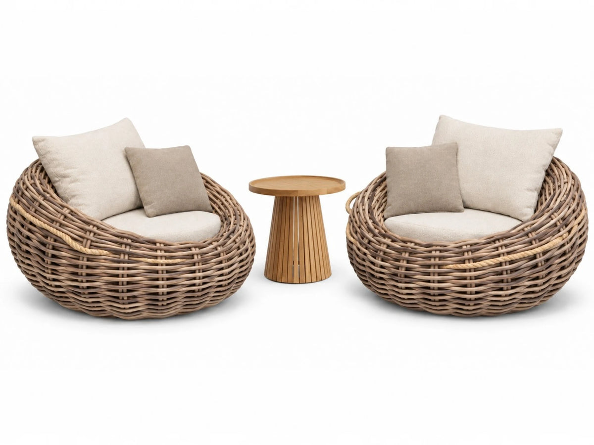 Apple Bee Cocoon Stoelenset + Daan Tafel | 2 Loungestoelen & Daan Salontafel 45 cm | Mokka Wicker