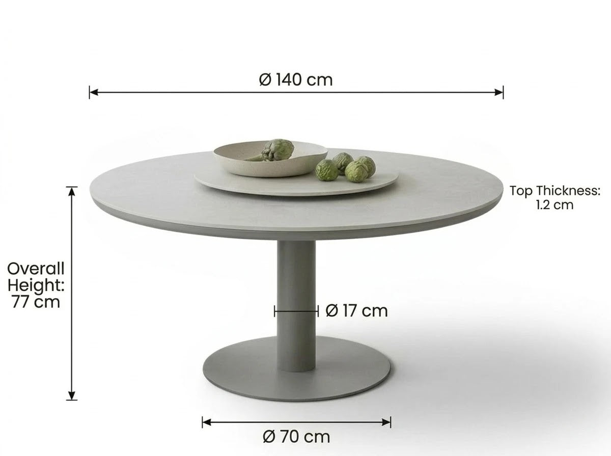 Apple Bee Melville Dining Tafel | Ø 140 cm | Sintered Stone Grey | Taupe Onderstel
