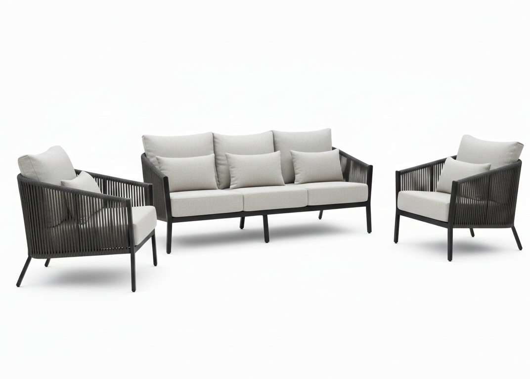 Belito® Ouddorp Aluminium Stoel-Bank Loungeset - Rope - All-Weather - 3-delig- Nr.4