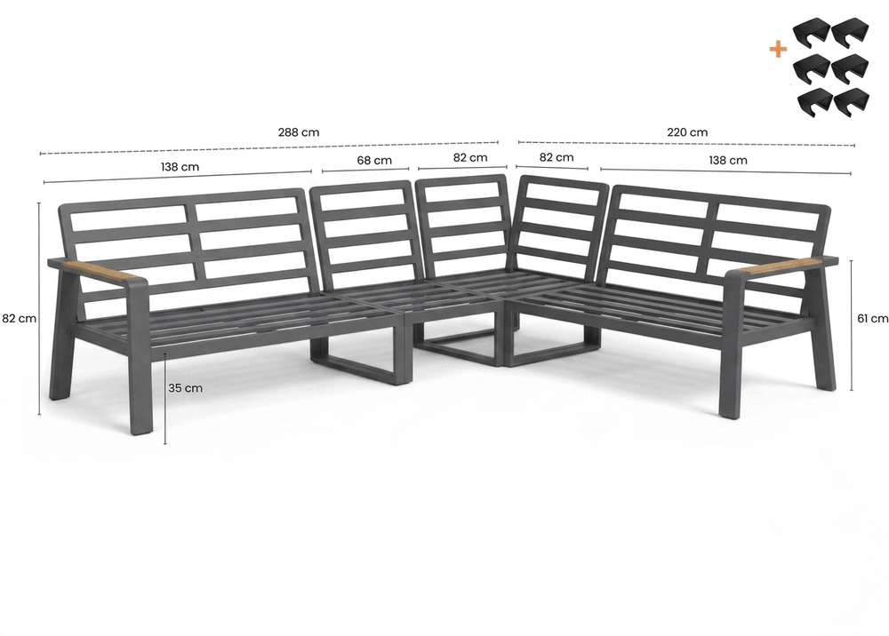 Belito Lotte Loungeset Hoekbank Nr. 4 | 288 x 220 cm | Met Vaste Diningtafel | Antraciet | Lichte Kussens