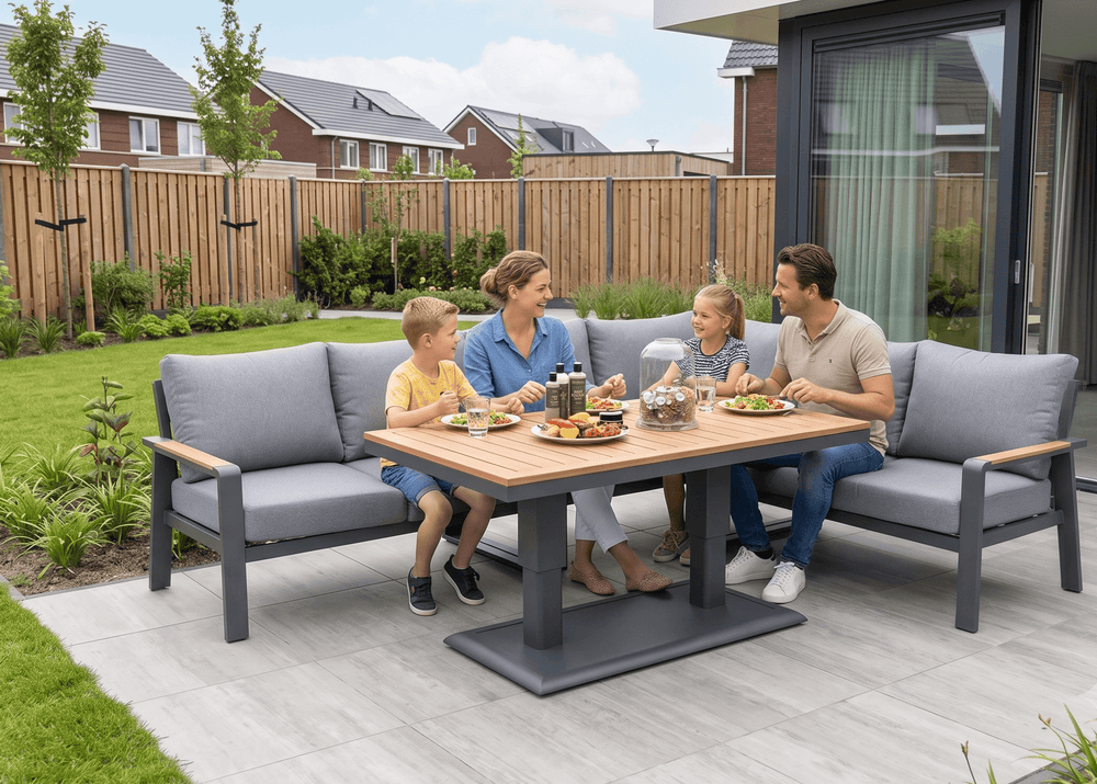 Belito Lotte Loungeset Hoekbank Nr. 10 Verstelbare Tafel | Antraciet Aluminium | 288 x 220 cm | 6-persoons
