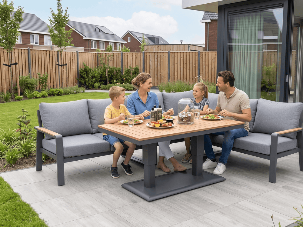 Belito Lotte Loungeset Hoekbank Nr. 10 Verstelbare Tafel | Antraciet Aluminium | 288 x 220 cm | 6-persoons