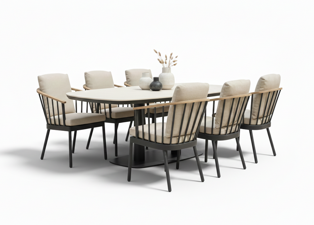 Apple Bee Condor/Melville Dining Tuinset 220 cm - 7 Delig - Black