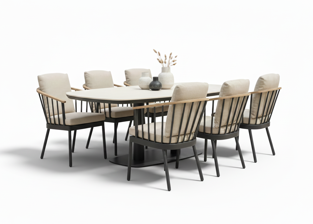 Apple Bee Condor/Melville Dining Tuinset 220 cm - 7 Delig - Black