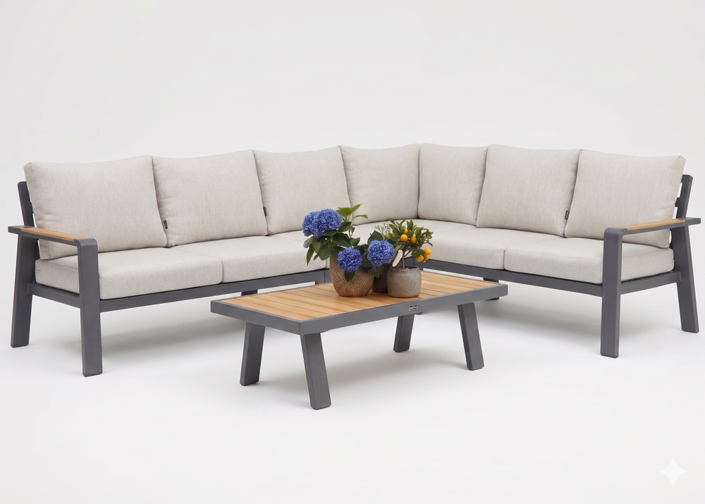 Belito Lotte Loungeset Hoekbank Nr. 1 | Antraciet Aluminium | 288 x 220 cm | 6-persoons | Lichte Kussens