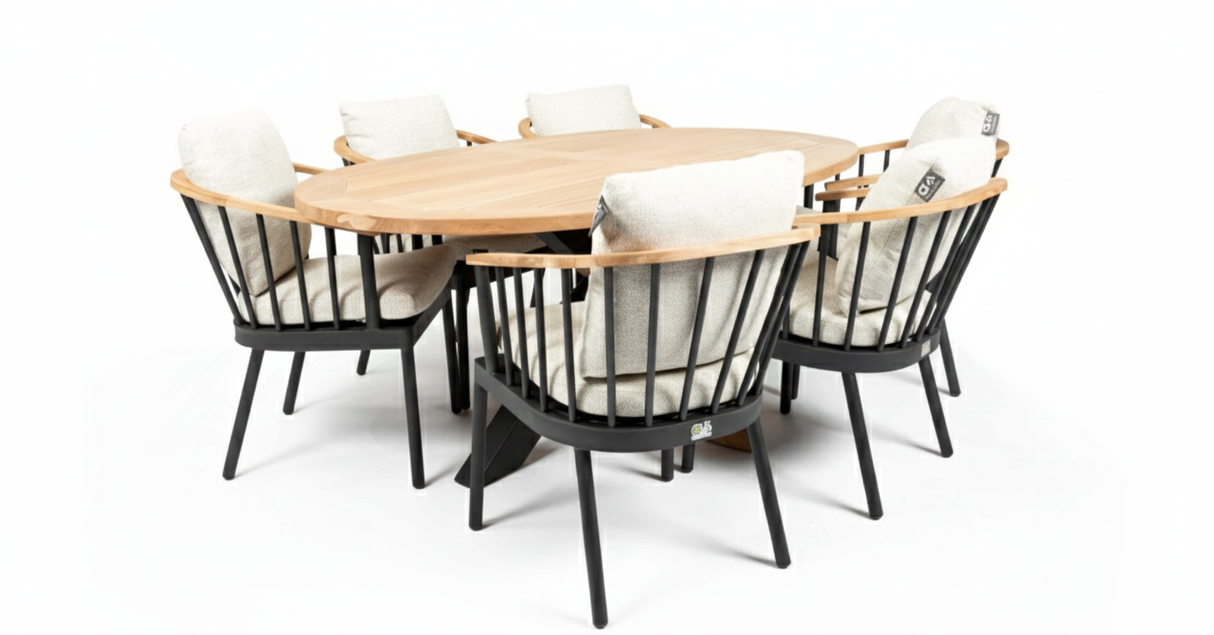 Apple Bee Condor Dining Tuinset 6 persoons - 200 cm Ovaal - Aluminium Onderstel