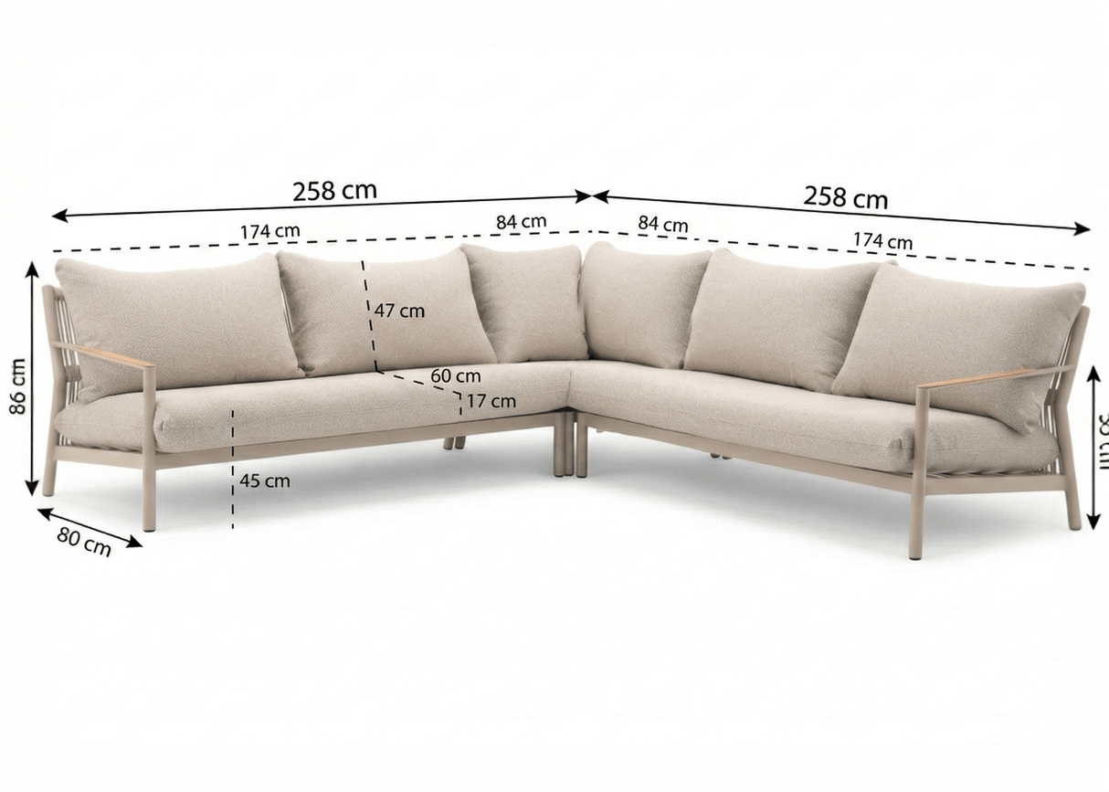 Aluminium Hoek Loungeset - Taupe Frame - Belito Julia - 3-delig - 258 x 258 cm