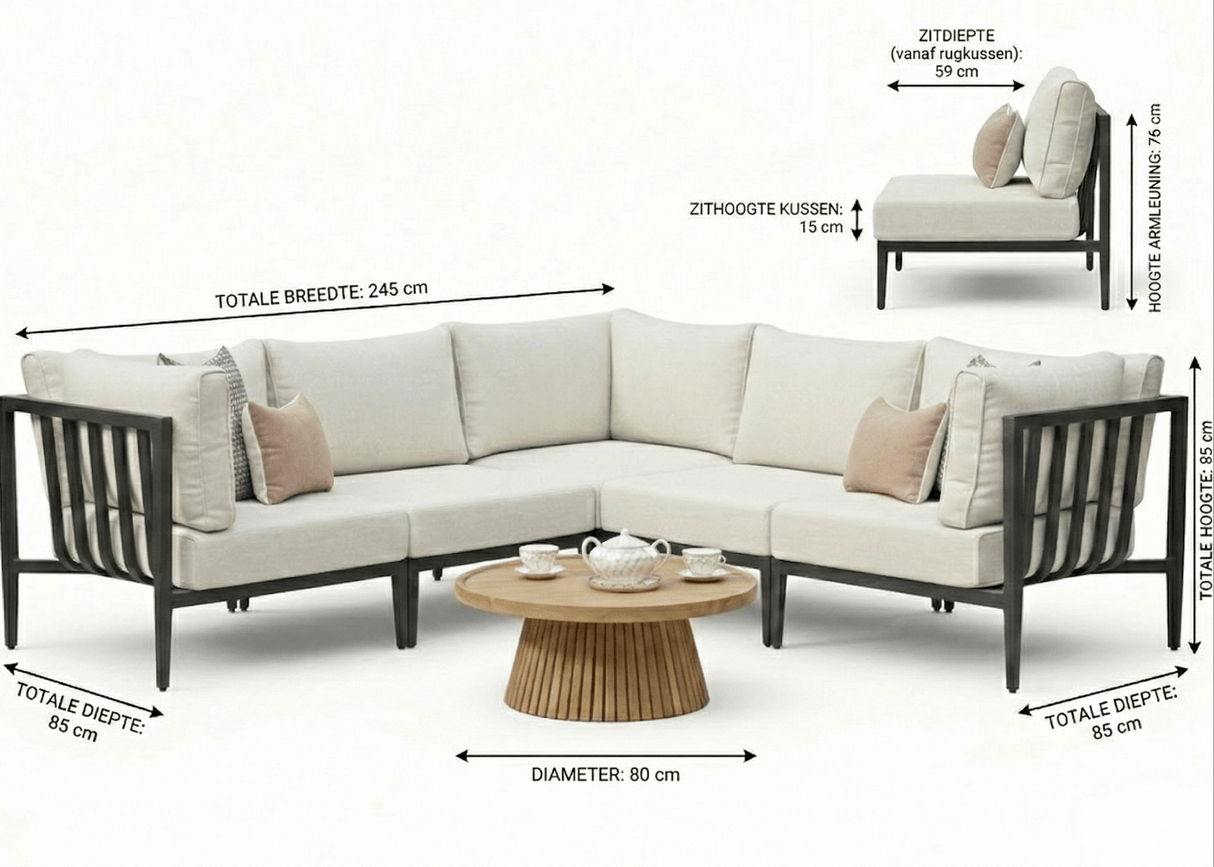 Belito Daan Hoek Loungeset | Alu | 245x245 cm | Nr. 10 incl. Koffietafel