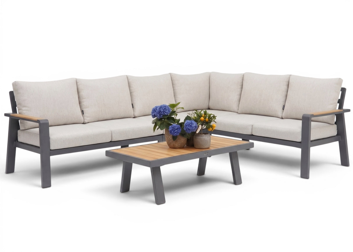 Belito Lotte Loungeset Hoekbank Nr. 1 | Antraciet Aluminium | 288 x 220 cm | 6-persoons | Lichte Kussens