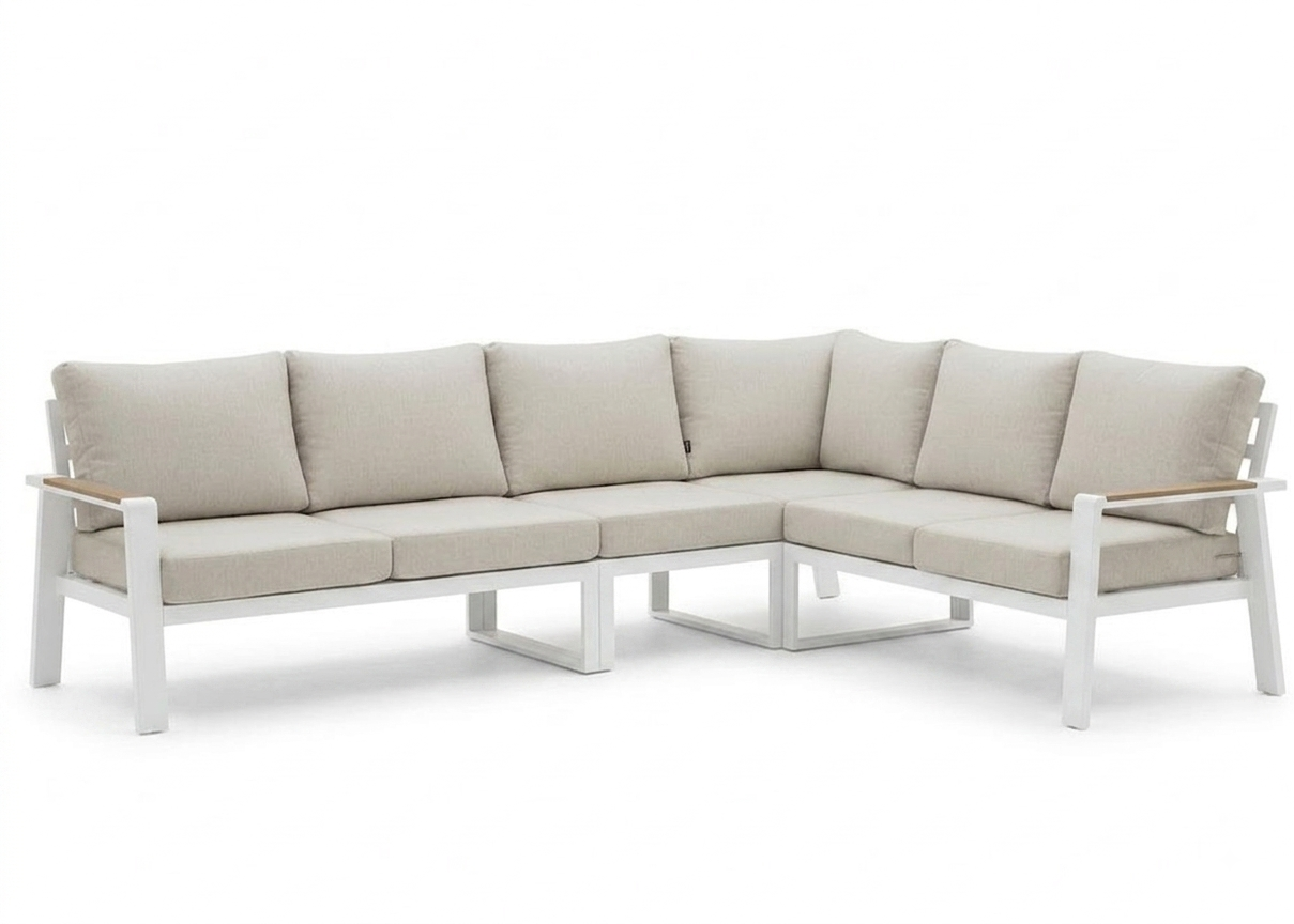 Belito® Lotte Loungeset Hoekbank Nr. 2 | Wit Aluminium | Lichte Kussens | 288 x 220 cm | 6-persoons