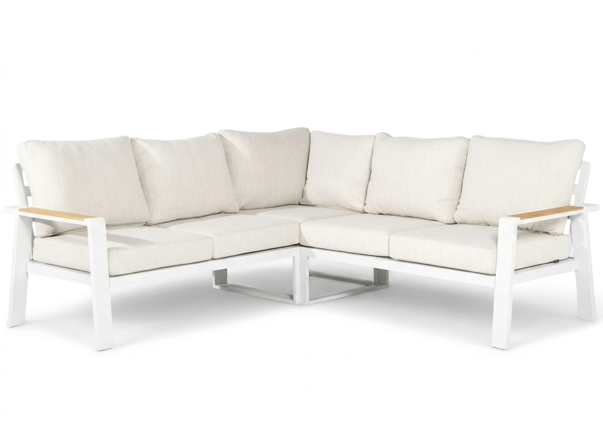 Belito® Lotte Loungeset Hoekbank Nr. 3 | Wit Aluminium | 220 x 220 cm | 5-persoons | Lichte kussens