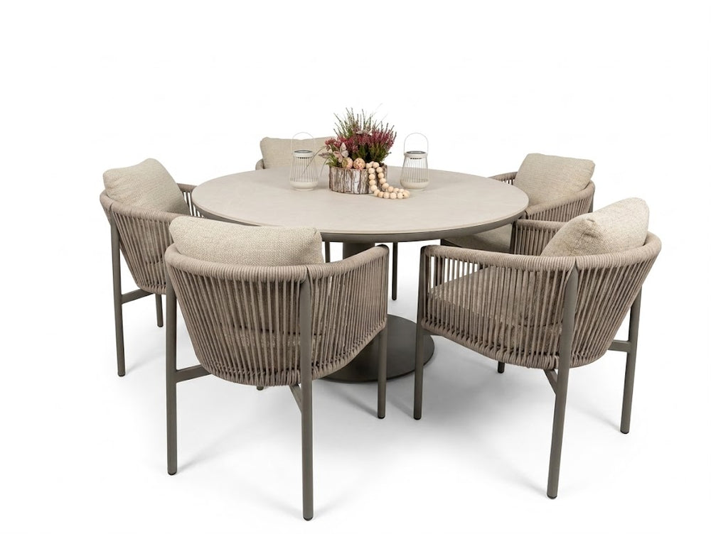 Apple Bee Bora Bora Tuinset 6-delig | 140 cm Rond Taupe | 5 Personen | Rope
