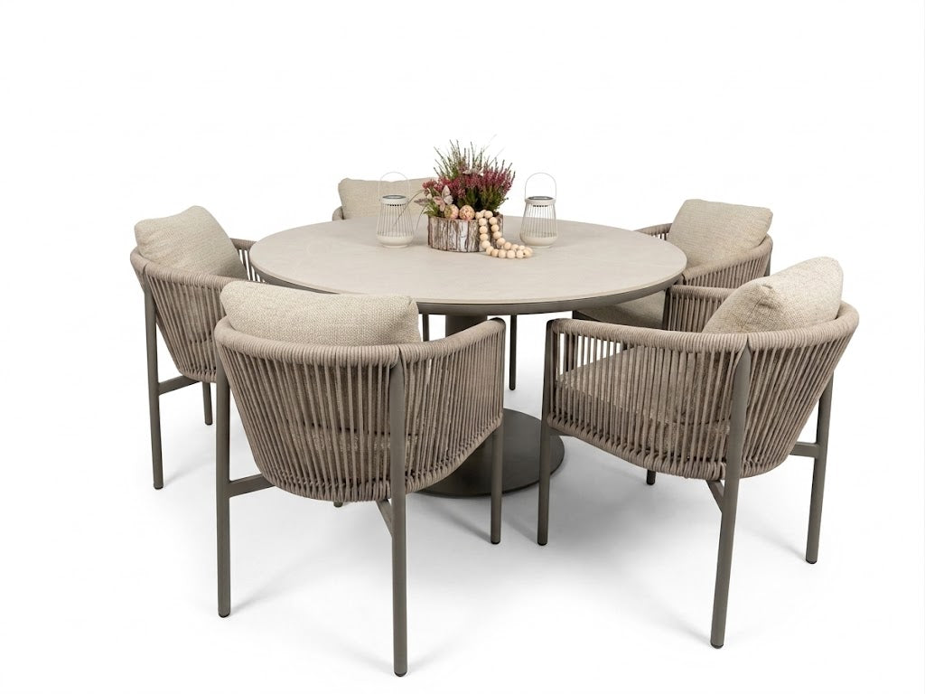 Apple Bee Bora Bora Tuinset 6-delig | 140 cm Rond Taupe | 5 Personen | Rope