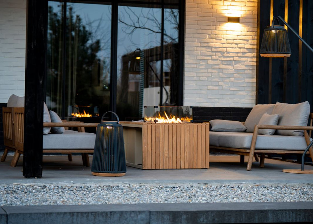 Easyfires Mida Vuurtafel 120 x 75 cm – Taupe - Inclusief Glasset en Beschermhoes