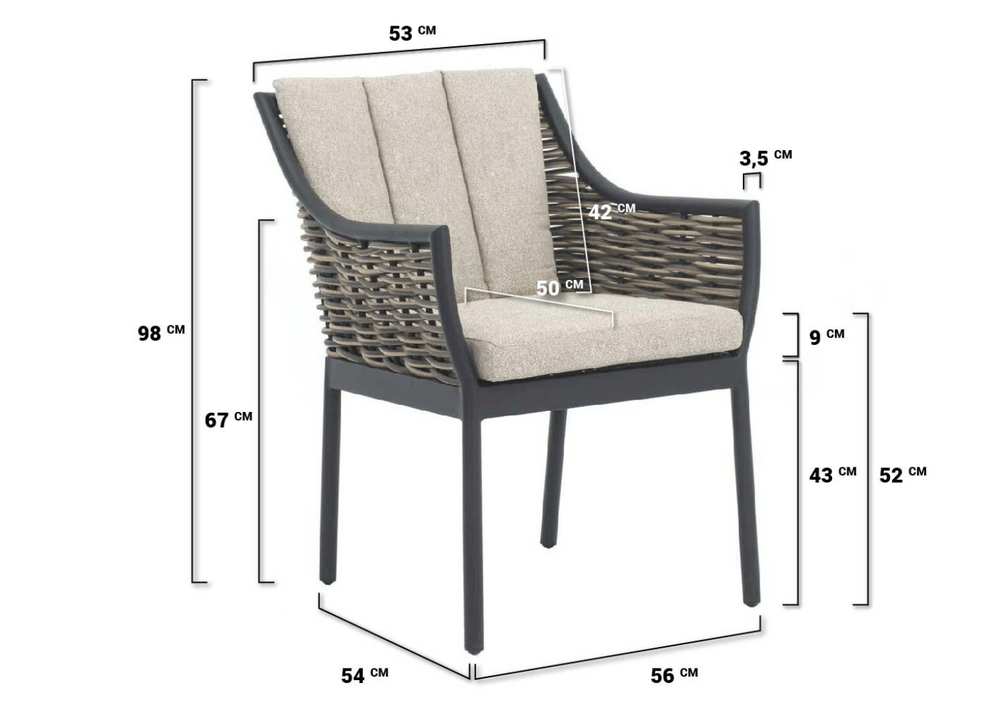 Milou diningchair black afmetingen