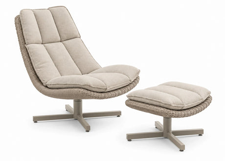 Apple Bee Cebu Loungestoel + Hocker | Taupe | Natural Oak BEE WETT® Kussens