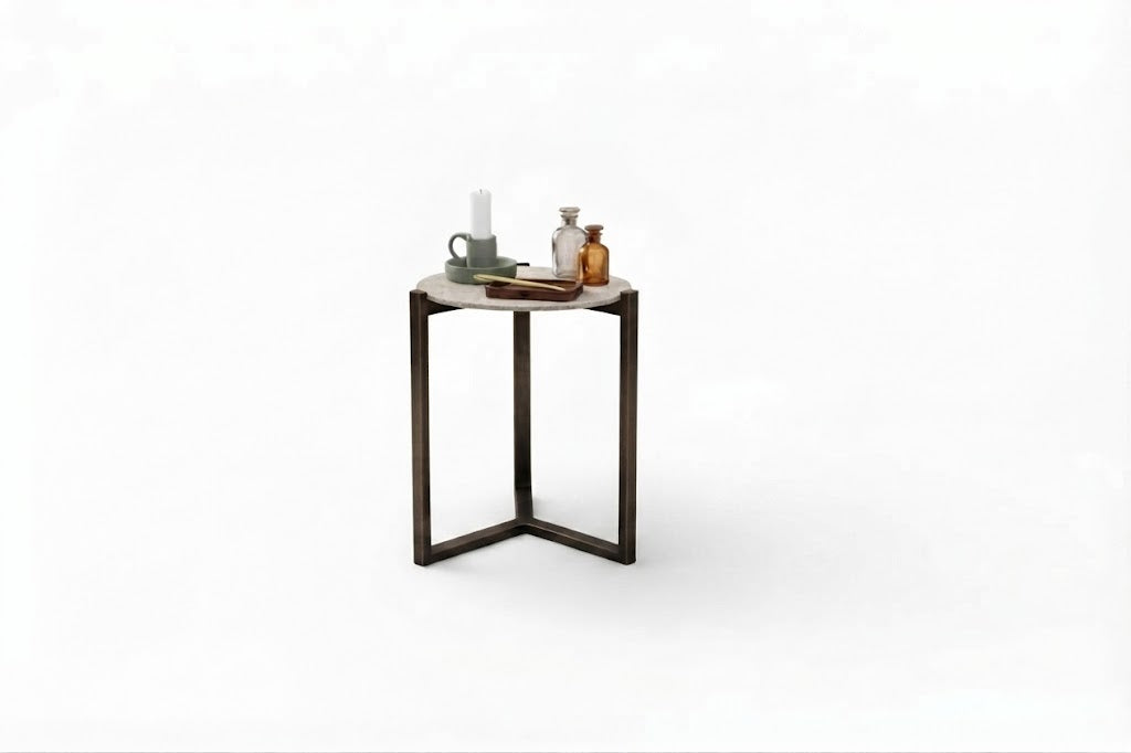 Apple Bee Monaco koffietafel Ø 45 cm in Bronze aluminium met sintered stone blad
