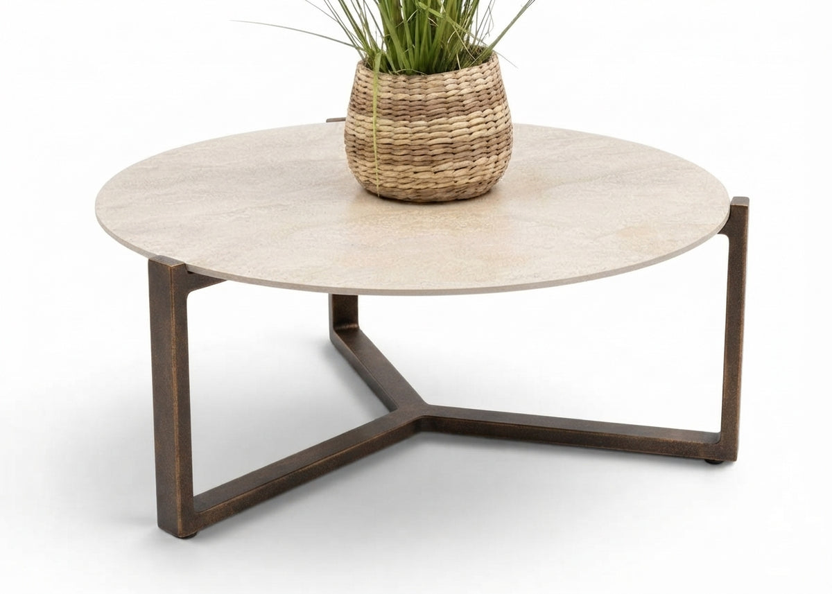 Apple Bee Monaco koffietafel Ø 75 cm in Bronze aluminium met sintered stone blad