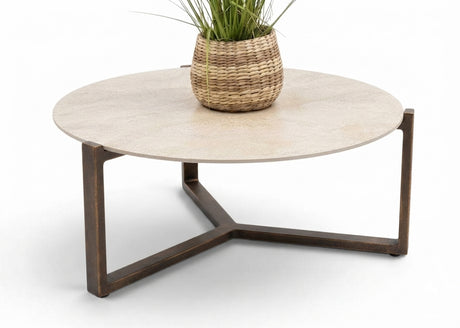 Apple Bee Monaco koffietafel Ø 75 cm in Bronze aluminium met sintered stone blad