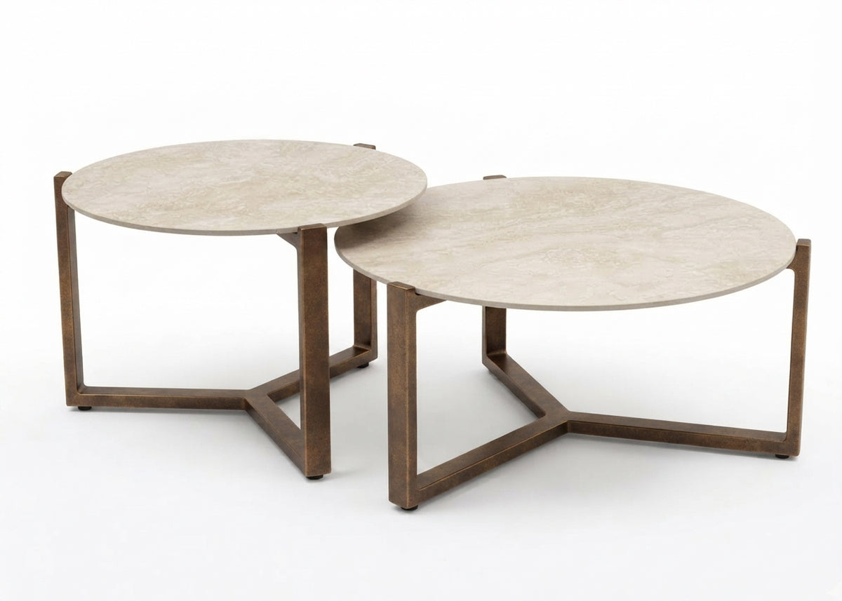 Apple Bee Monaco tafelset in Bronze aluminium, nesting tafels in verschillende hoogtes