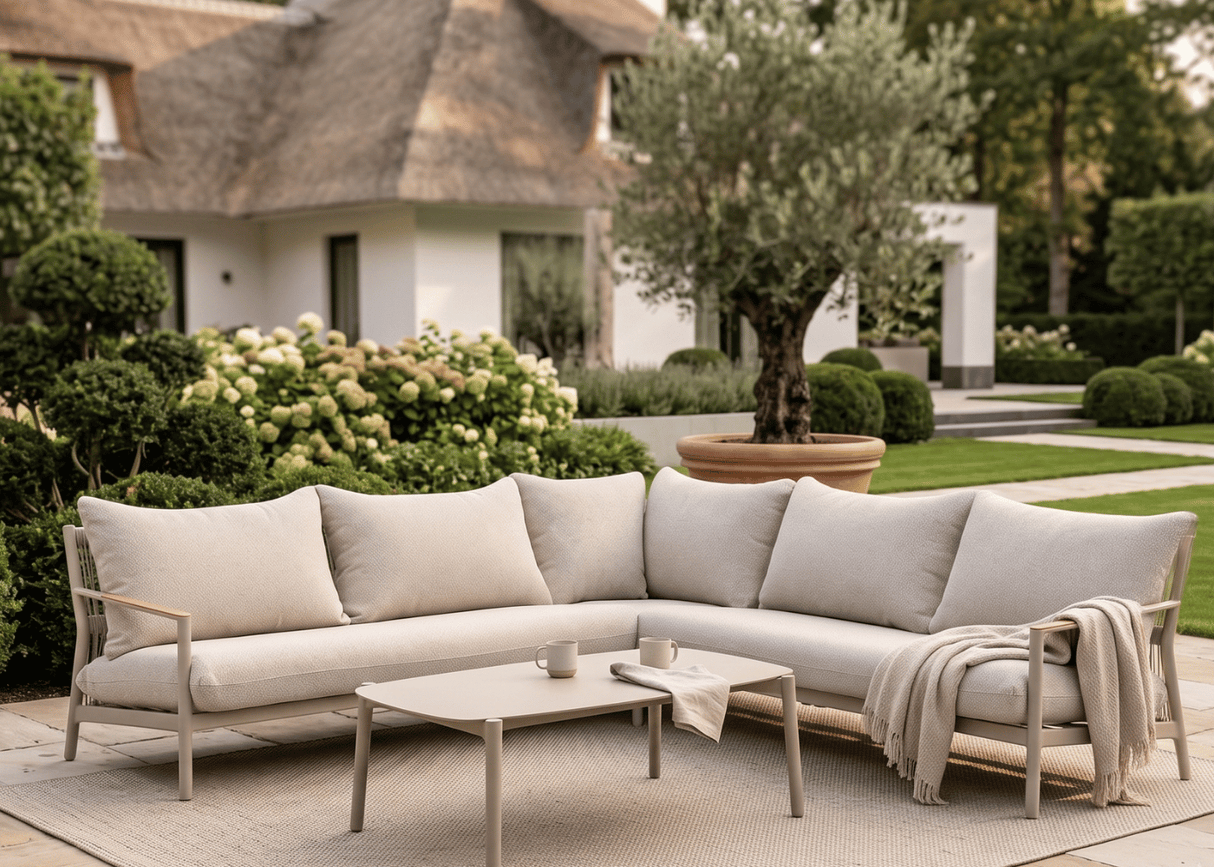 Belito Julia Loungeset 4-delig | 258 x 258 cm | Taupe Rope & Aluminium | Met Aluminium Koffietafel