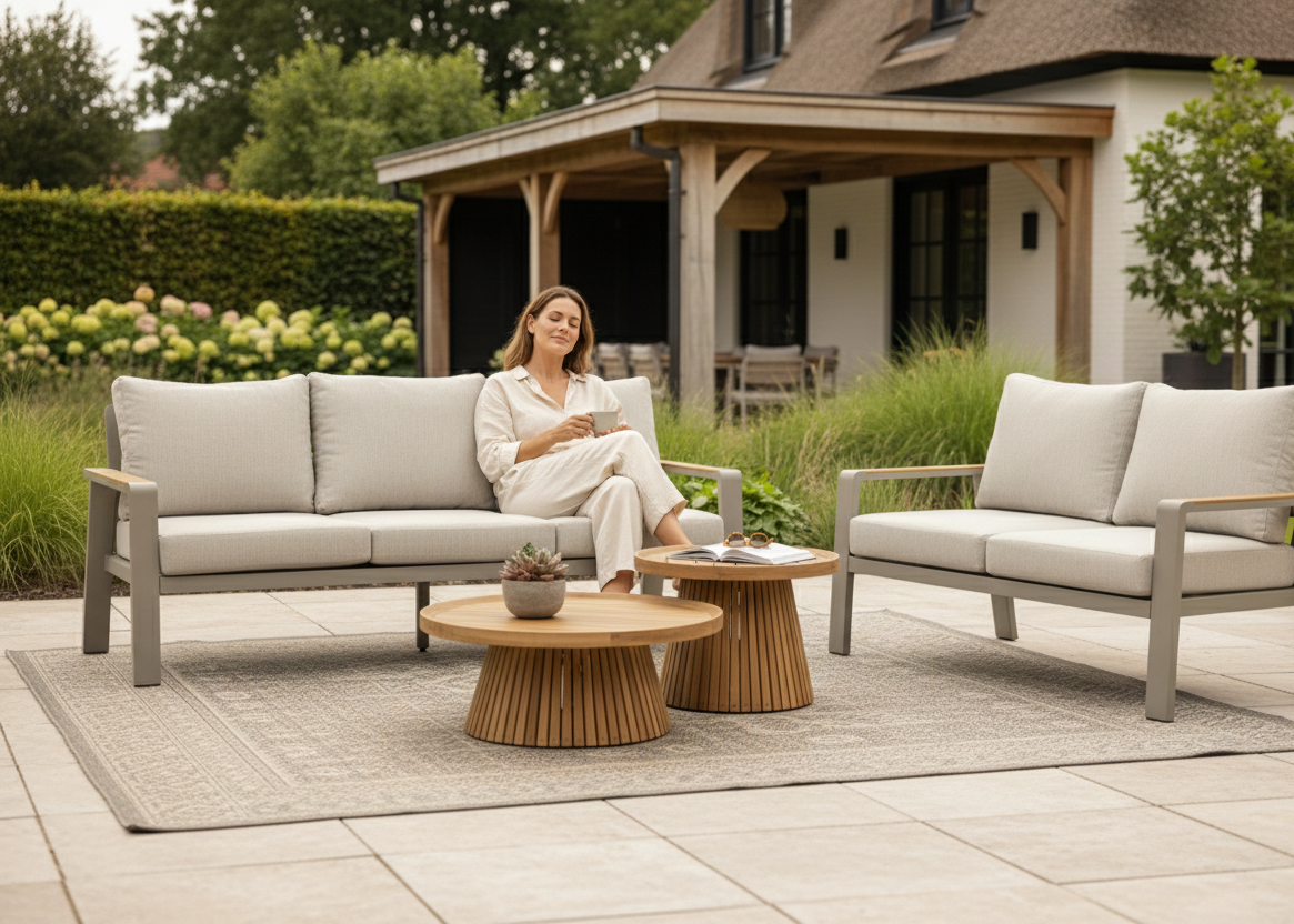 Aluminium Bank Loungeset - Taupe - Belito Birmingham - 4 - delig