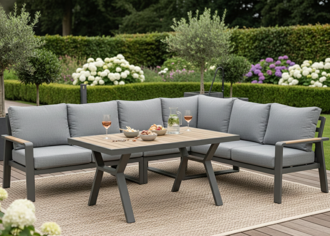 Aluminium Loungeset Hoekbank - Antraciet Frame - 5-delig - Belito Lotte - Hoge tafel