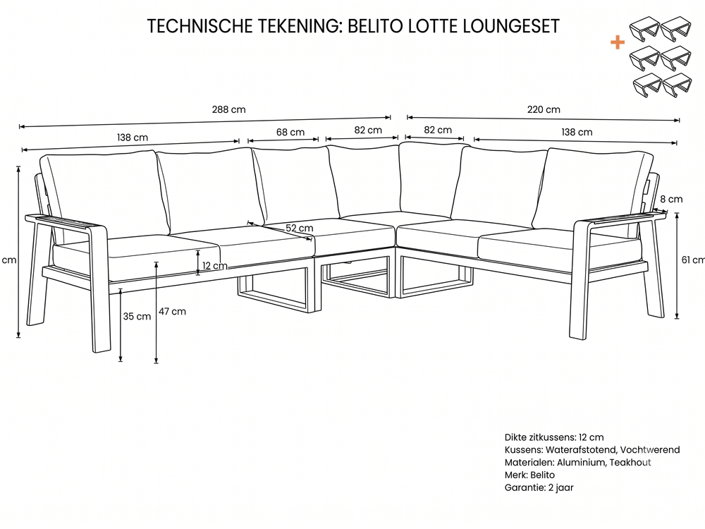 Belito Lotte Hoekbank wit aluminium met teakhouten koffietafel, sfeerbeeld