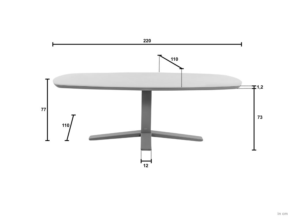 Zanzibar 220 cm tafel afmetingen