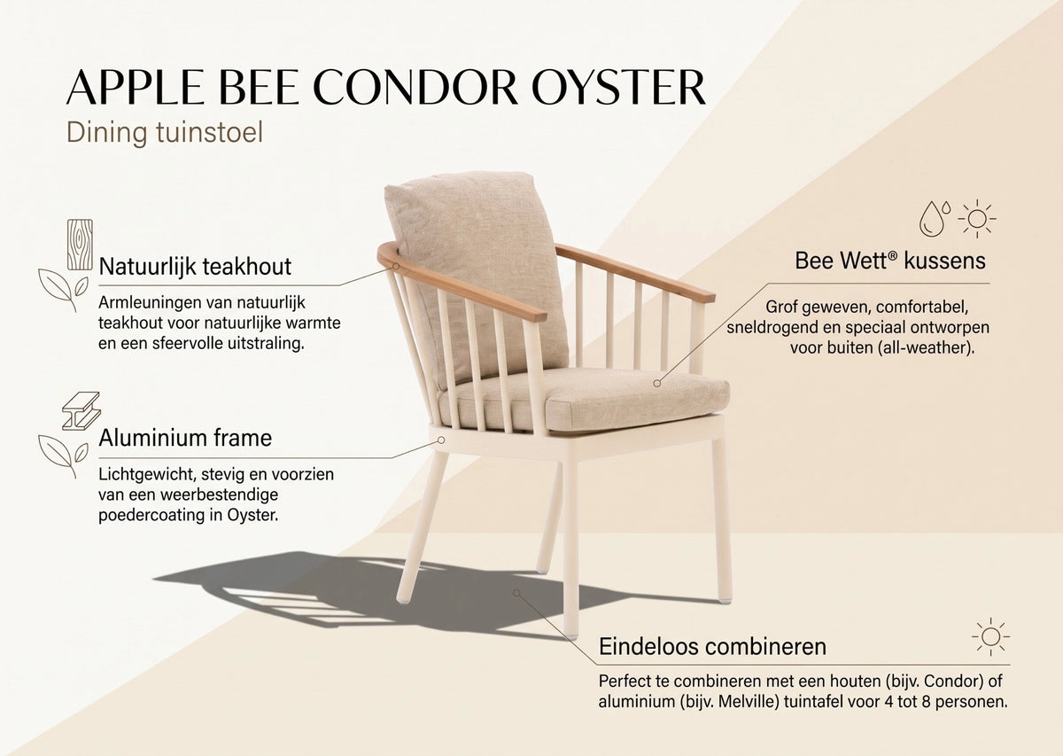 Apple Bee Condor Dining Stoel | Oyster | Aluminium & Teak