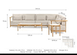 Maattekening Apple Bee St. Lucia Loungeset 5-delig met afmetingen: Hoekbank: 316 x 240 x 79 cm, Koffietafel: 128 x 70 x 35 cm, Bijzettafel: Ø 55 x 49 cm, Zithoogte: 38 cm