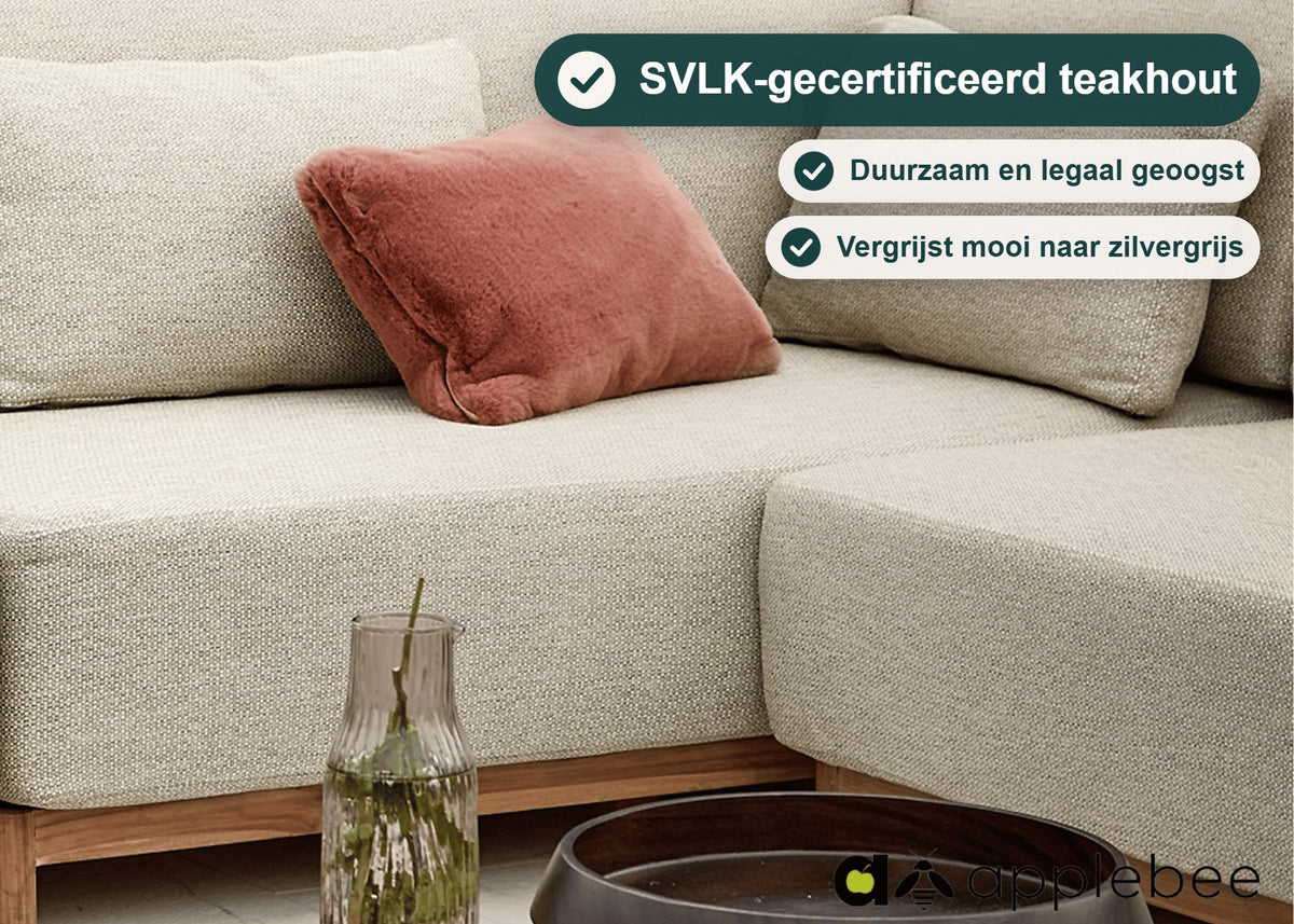 Apple Bee St. Lucia Loungeset 5-delig, SVLK Teak, 2 Tafels, Bee Wett Kussens – foto 7 – SVLK-gecertificeerd teakhout