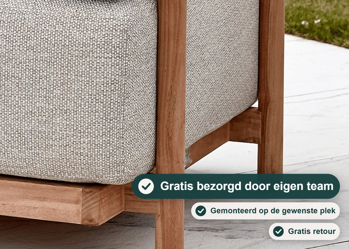 Apple Bee St. Lucia Loungeset 5-delig, SVLK Teak, 2 Tafels, Bee Wett Kussens – foto 9 – Gratis bezorgd door eigen team