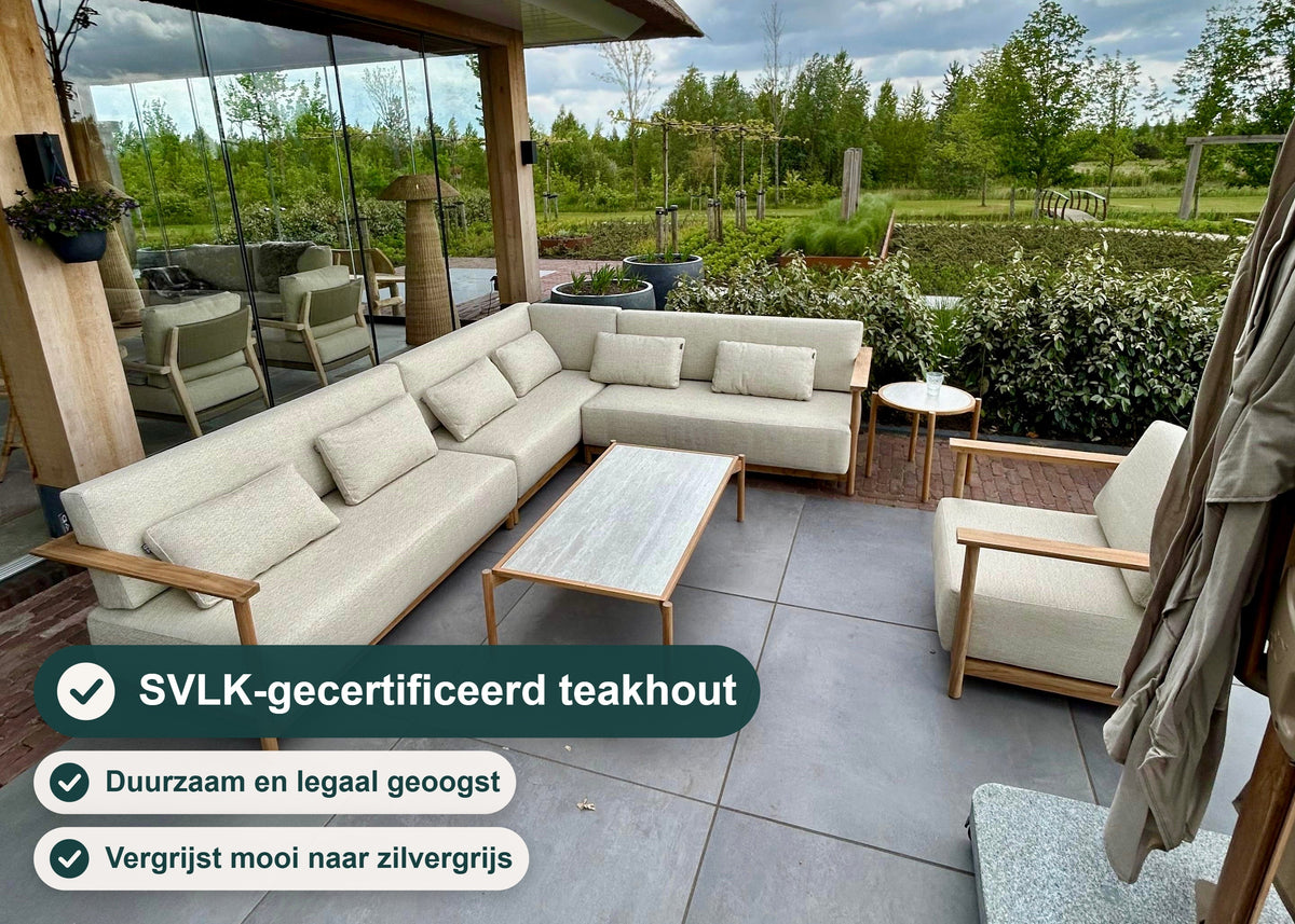 Apple Bee St. Lucia Loungeset Links Lang, 316 x 240 cm, Met Loungestoel & Salontafel – foto 2 – SVLK-gecertificeerd teakhout