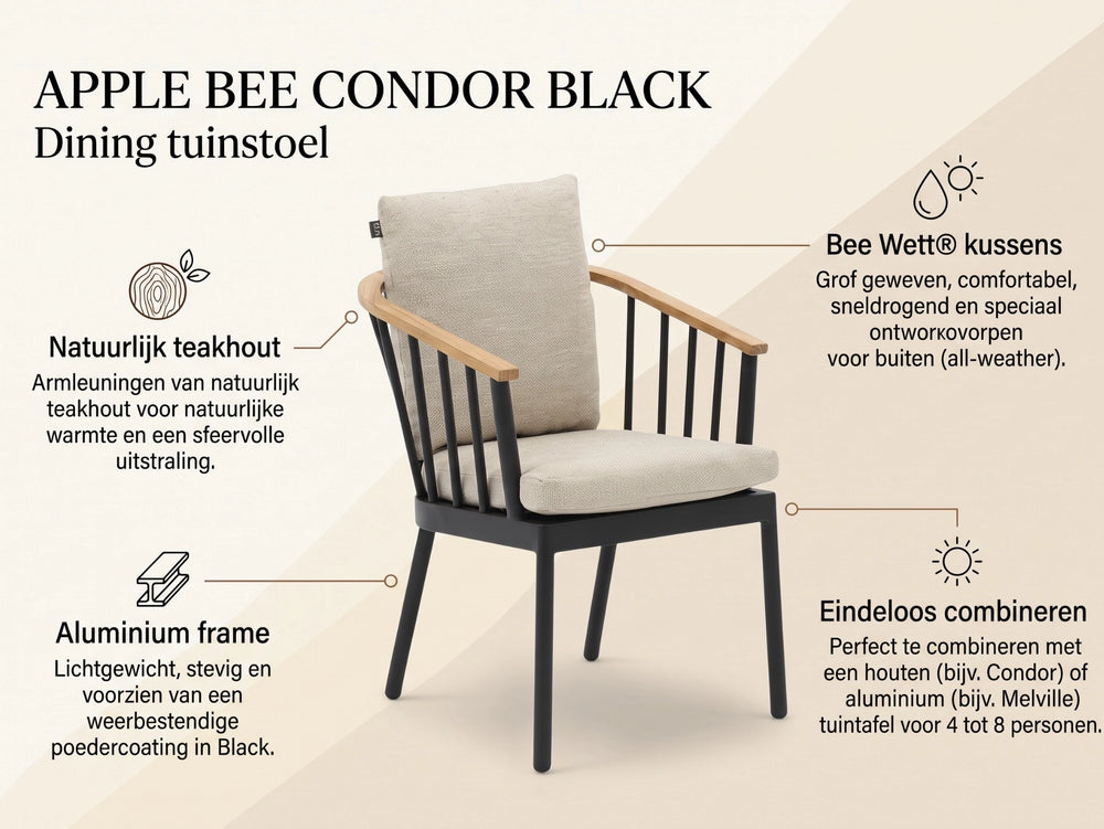 Apple Bee Condor Dining Stoel | Carbon Black | BEE WETT®