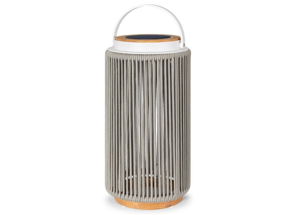 Valentino sfeerlamp tuin solar - aluminium - teakhout - light grey - 48 cm