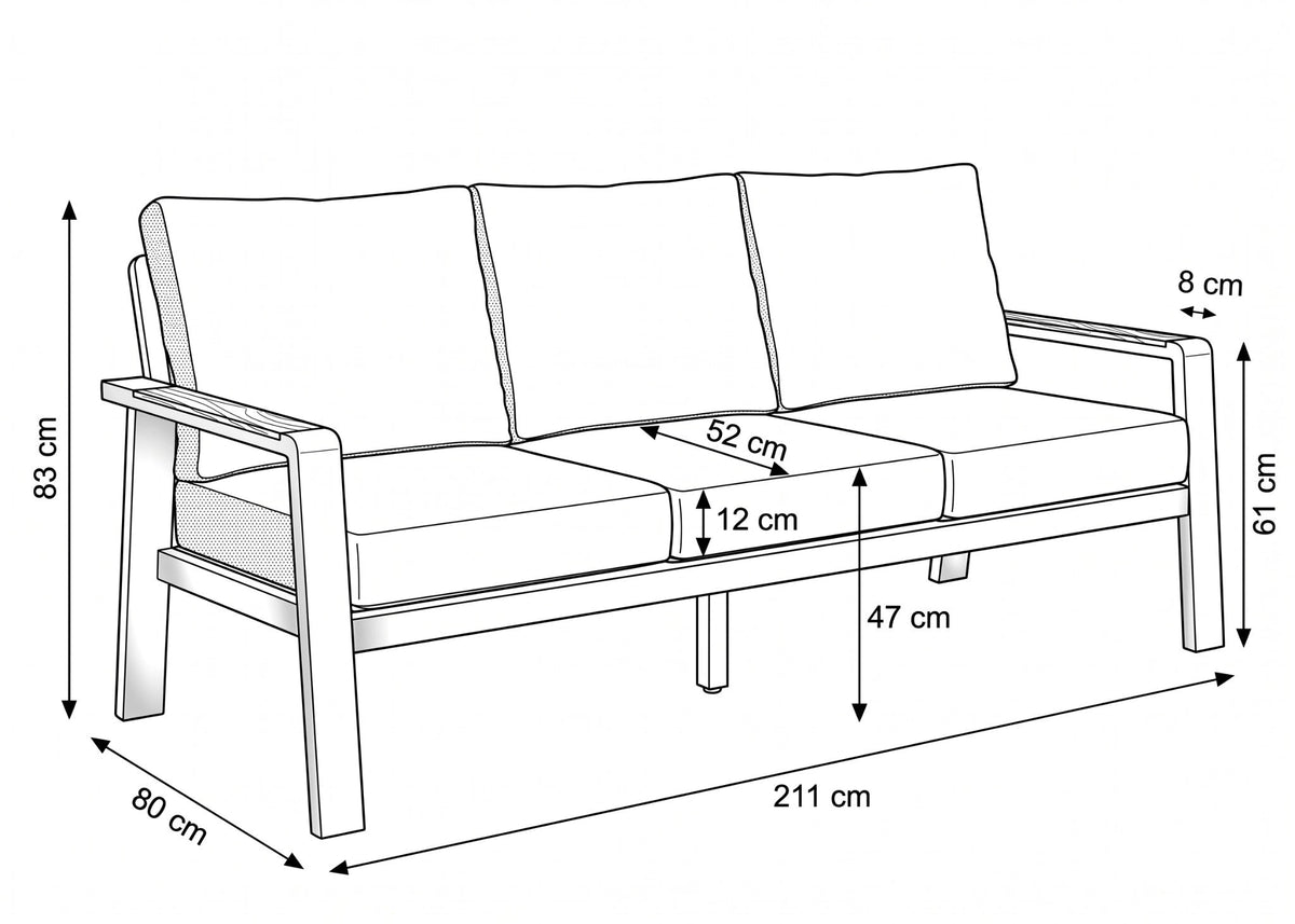 Belito Birmingham Tuinbank | 211 cm | Taupe Aluminium | 3 Persoons