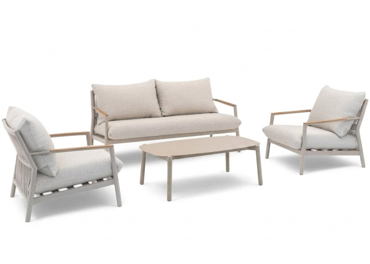 Belito Julia Stoel-Bank Loungeset 4-delig | Taupe | Aluminium & Rope | Aluminium Koffietafel