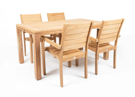 Belito®teak dining tuinset 160cm 5-delig stapelbaar