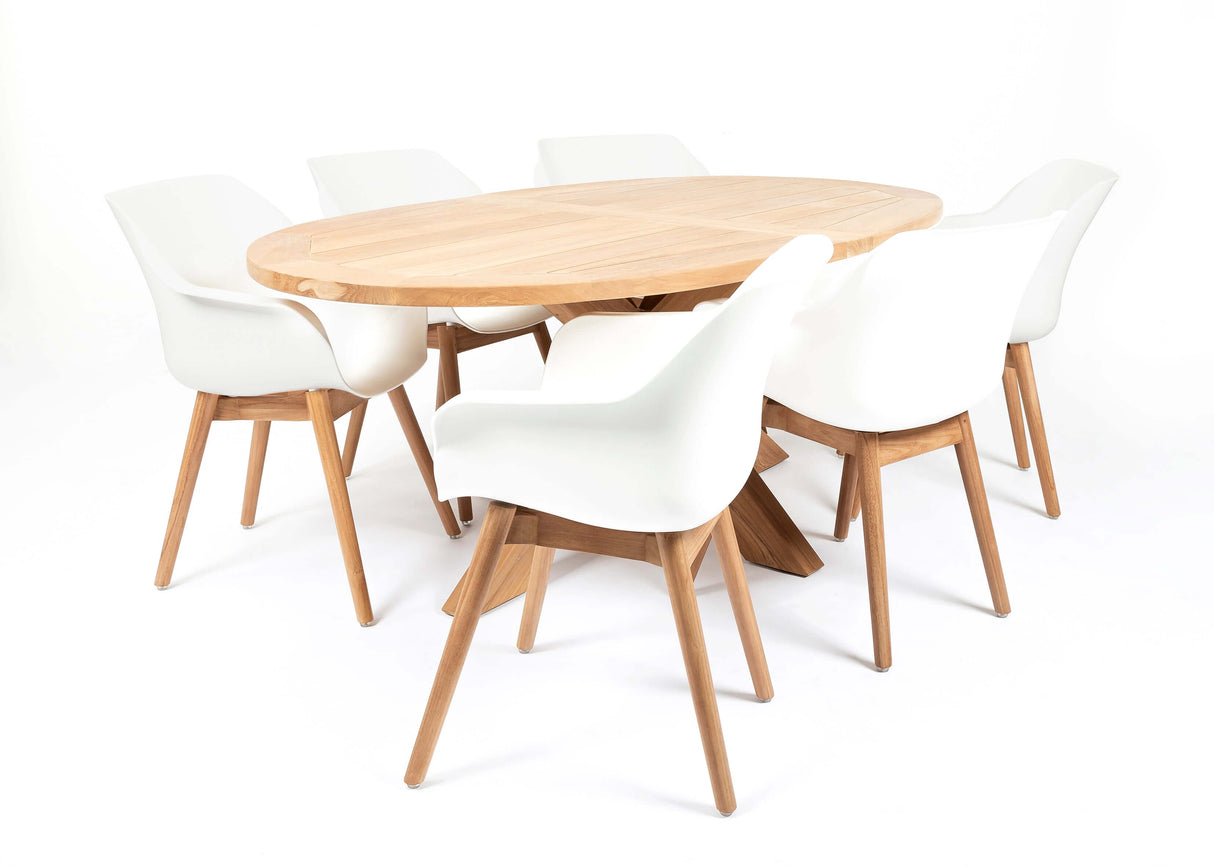 Hartman Sophie teak/Belito ovale tuintafel 200 cm dining tuinset 7-delig Hartman