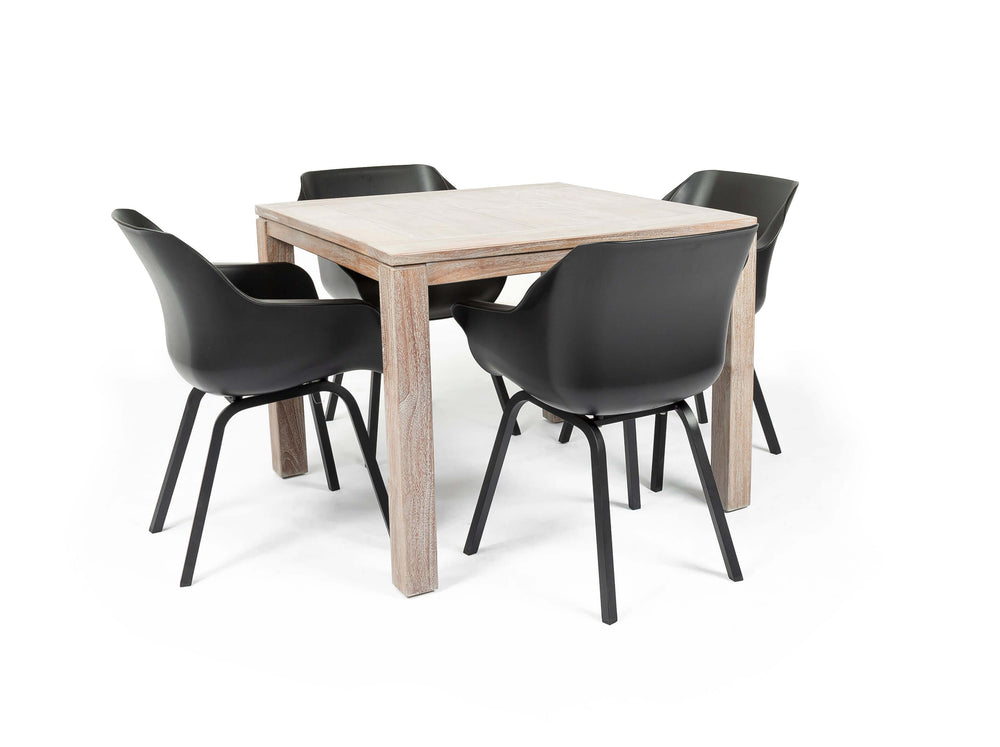 Hartman/Belito®teak dining tuinset 100cm 5-delig stapelbaar - Old grey Belito